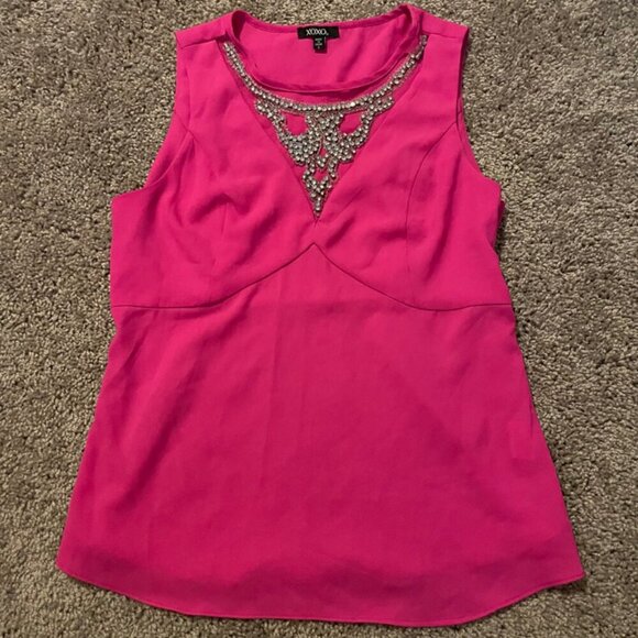 XOXO TANK TOP BLOUSE HOT PINK EMBELLISH RHINESTONES SZ S PREPPY CHIC - Picture 4 of 12